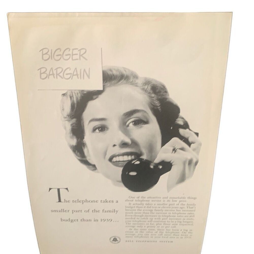 Vintage 1950 Bell Telephone System Bigger Bargain Ad Advertisement
